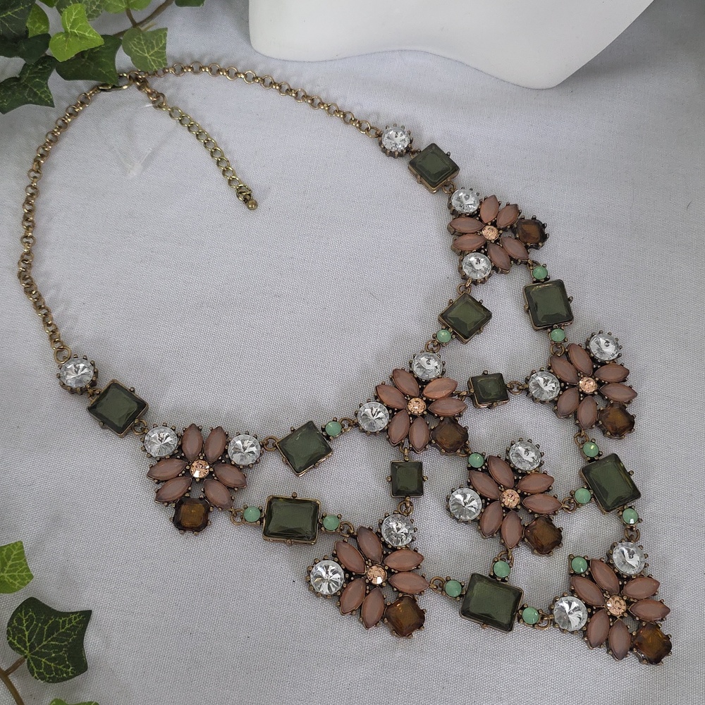 Statement Fleurerette Neutral Tones Bib Necklace - image 2